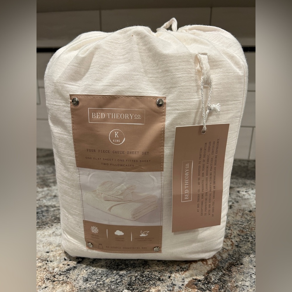 Bed Theory Co. Four Piece Gauze King Cream Sheet Set Soft Unique Texture